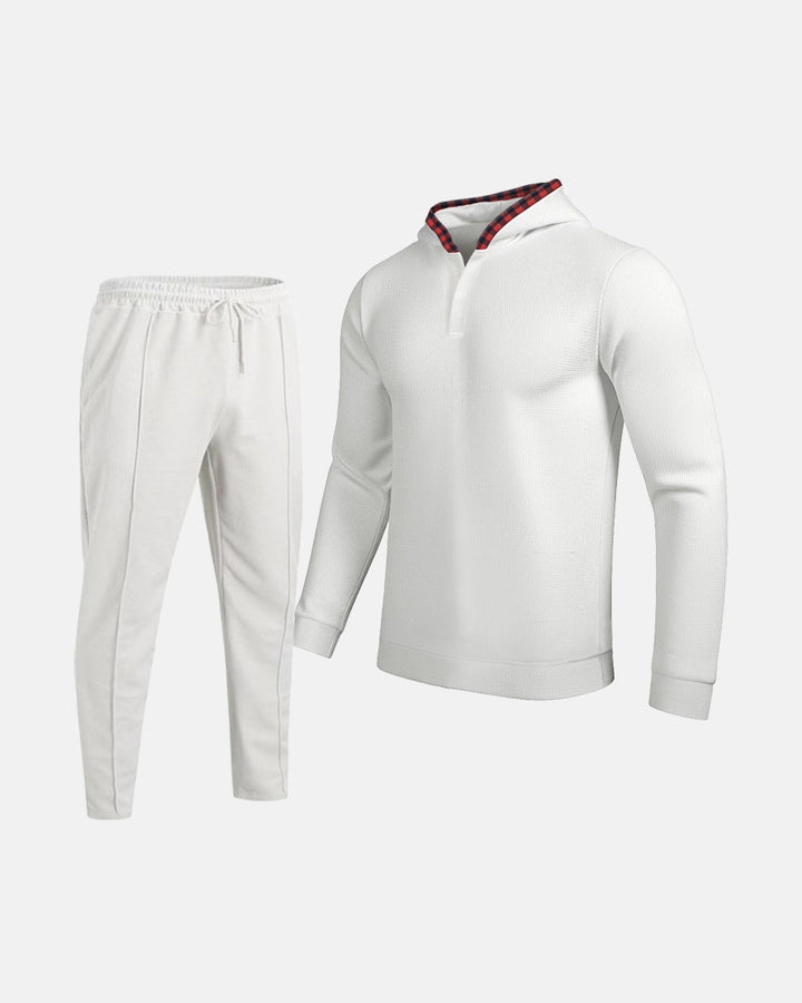 Herrar Sportig Hoodie med rutdetaljer och passande Joggingbyxor Mirla-Eva Jonsson