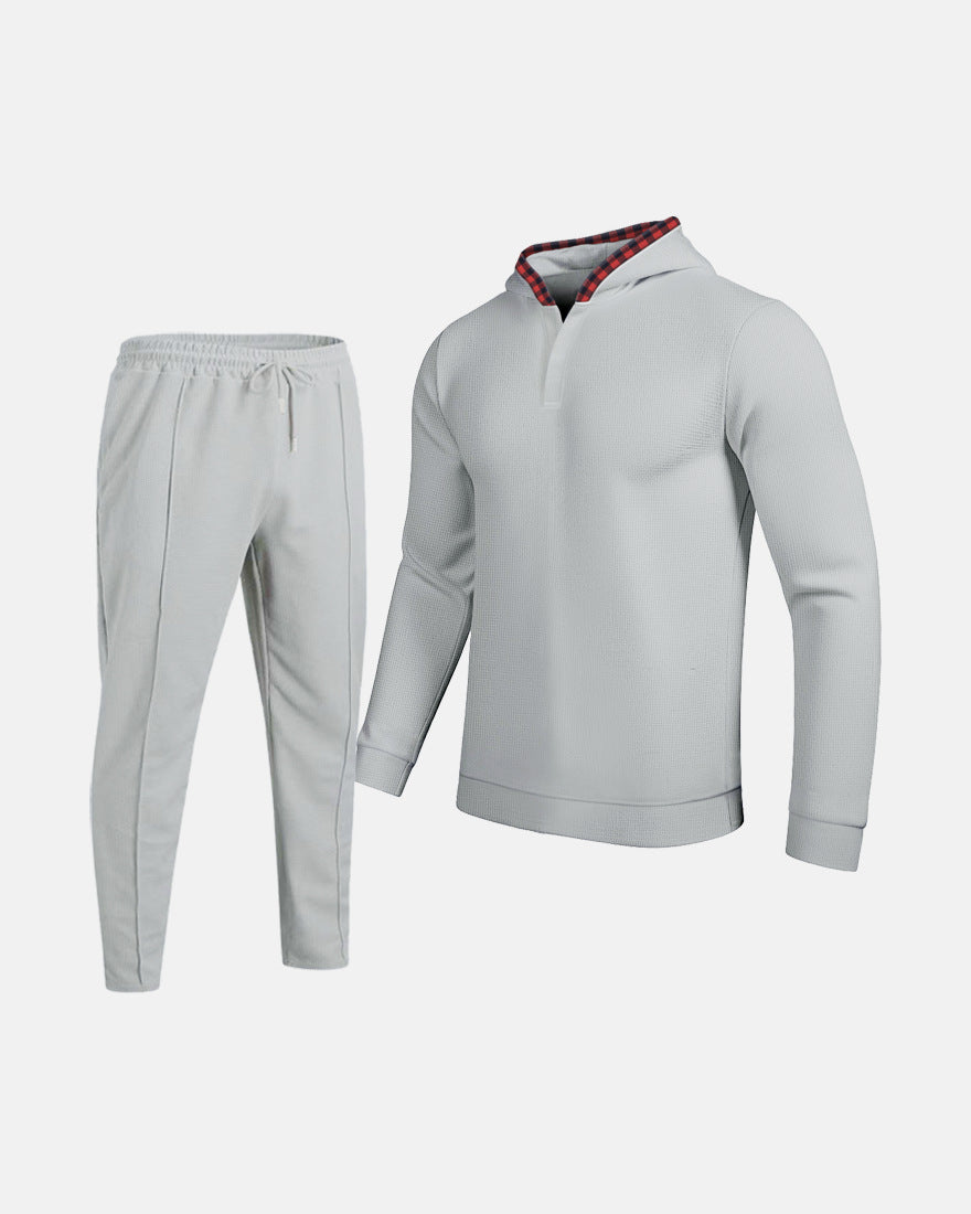 Herrar Sportig Hoodie med rutdetaljer och passande Joggingbyxor Mirla-Eva Jonsson