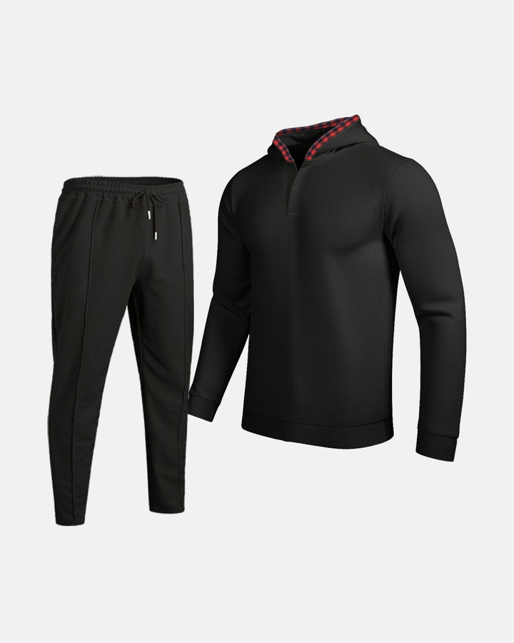 Herrar Sportig Hoodie med rutdetaljer och passande Joggingbyxor Mirla-Eva Jonsson