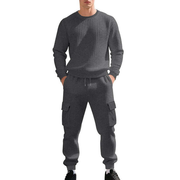 Herrar Sportigt Fritidsset med strukturerad Sweatshirt och Cargo-byxor Mirla-Eva Jonsson