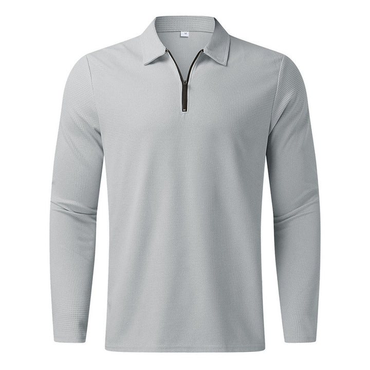 Herrar Sportigt Långärmad Henley T-shirt med dragkedja och strukturerad yta Mirla-Eva Jonsson