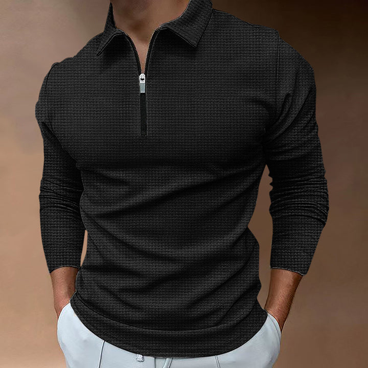 Herrar Sportigt Långärmad Henley T-shirt med dragkedja och strukturerad yta Mirla-Eva Jonsson