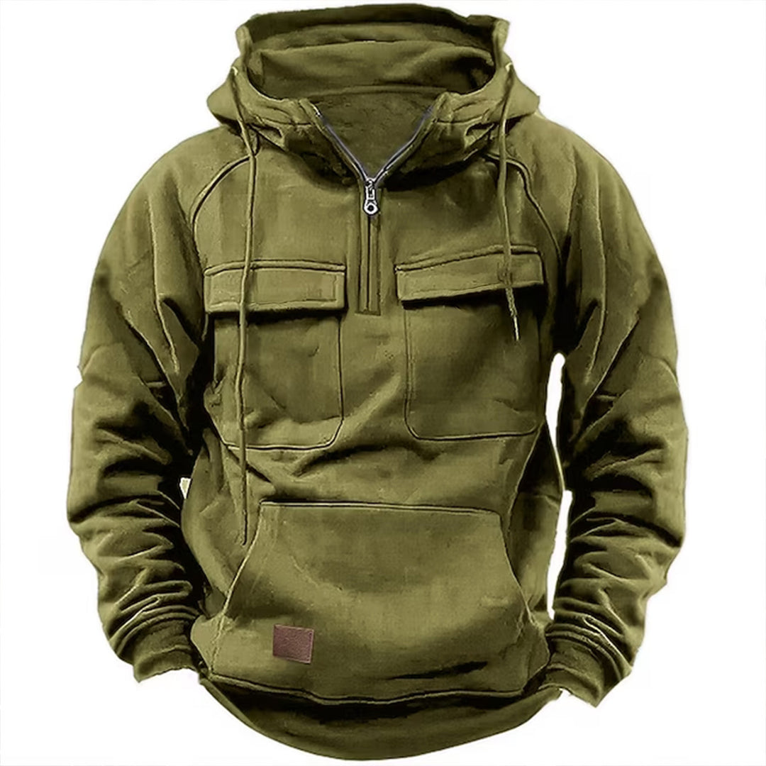 Herrar Utility Hoodie med påsydda fickor och halv dragkedja Mirla-Eva Jonsson