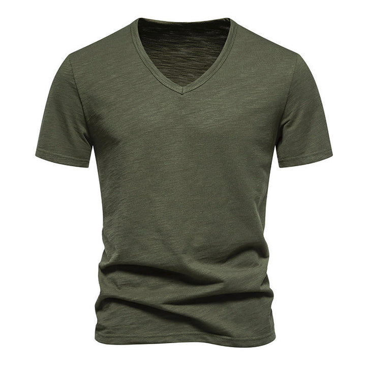 Herrar V-Hals T-shirt i andningsbart bomull med bekväm passform Mirla-Eva Jonsson