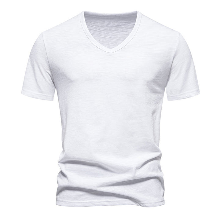 Herrar V-Hals T-shirt i andningsbart bomull med bekväm passform Mirla-Eva Jonsson