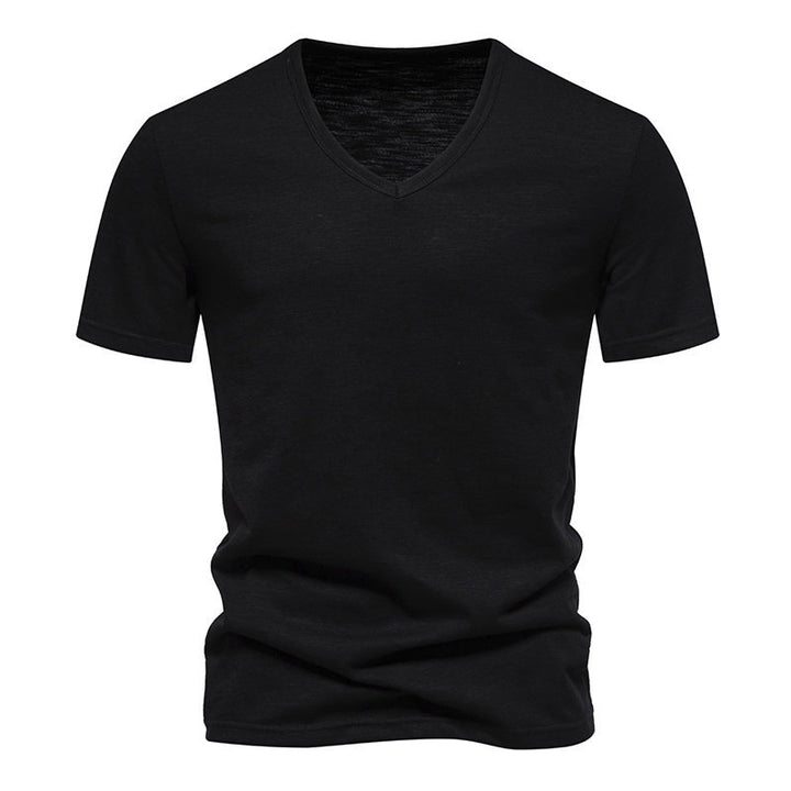 Herrar V-Hals T-shirt i andningsbart bomull med bekväm passform Mirla-Eva Jonsson