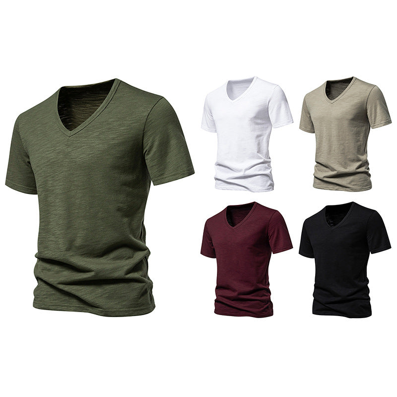 Herrar V-Hals T-shirt i andningsbart bomull med bekväm passform Mirla-Eva Jonsson