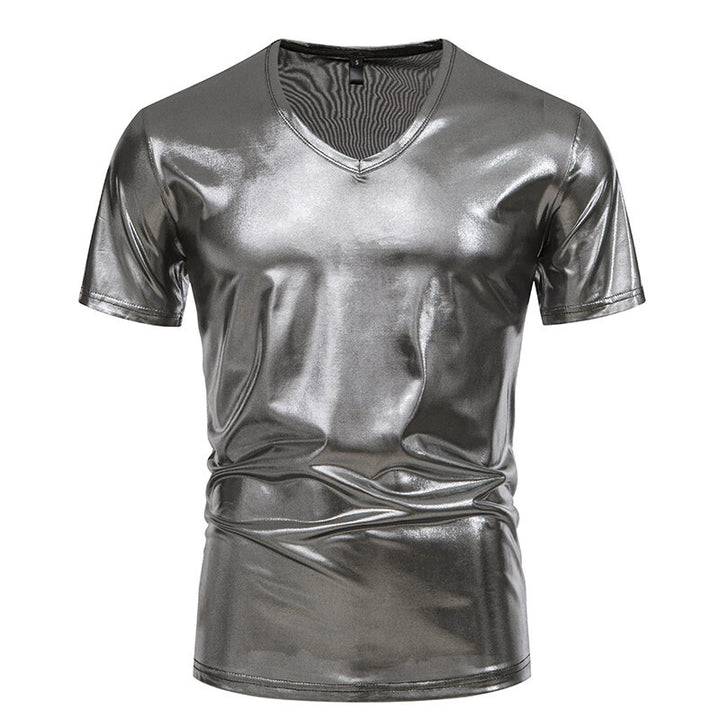 Herrar V-hals T-shirt i glänsande material med personlig stil Mirla-Eva Jonsson