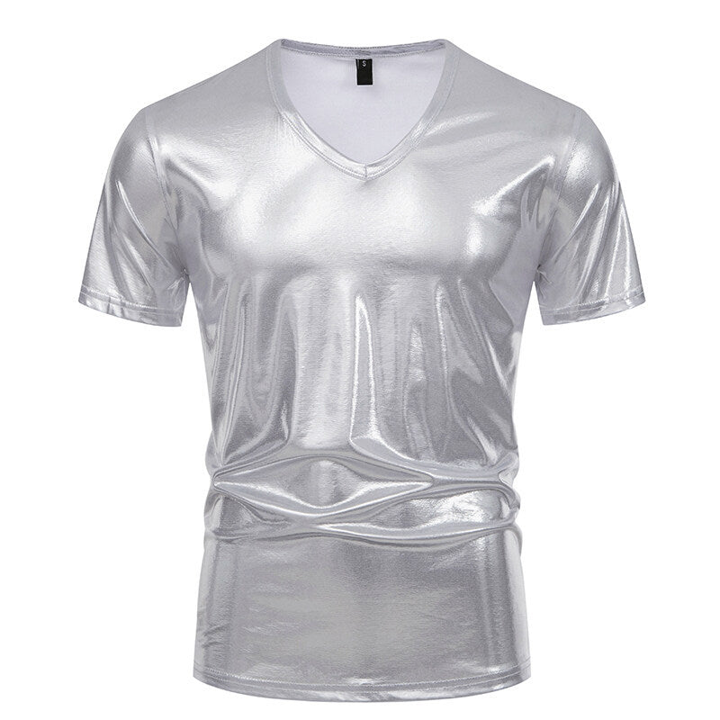 Herrar V-hals T-shirt i glänsande material med personlig stil Mirla-Eva Jonsson