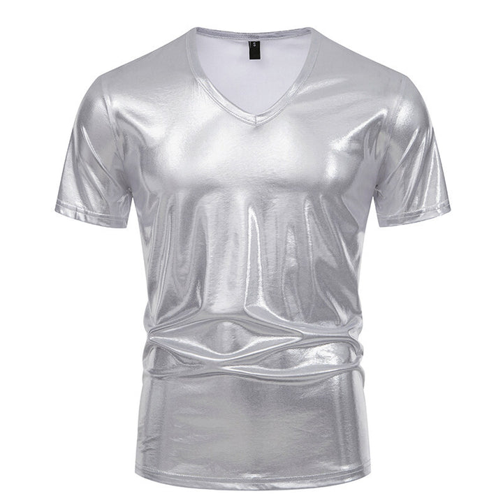 Herrar V-hals T-shirt i glänsande material med personlig stil Mirla-Eva Jonsson