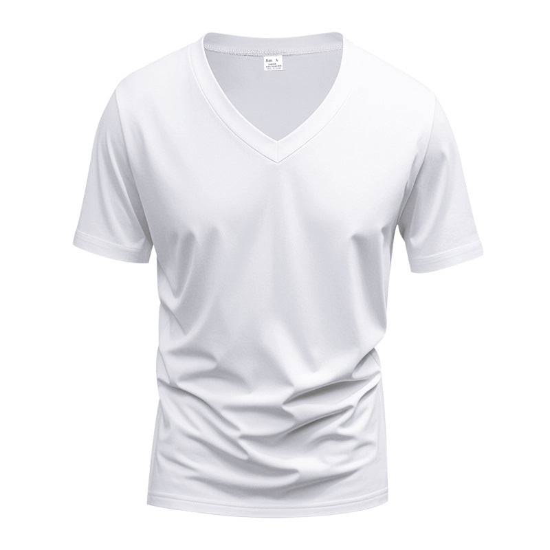 Herrar V-hals T-shirt i ventilerande bomullsmix med modern skärning Mirla-Eva Jonsson
