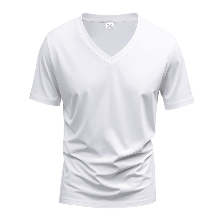Herrar V-hals T-shirt i ventilerande bomullsmix med modern skärning Mirla-Eva Jonsson