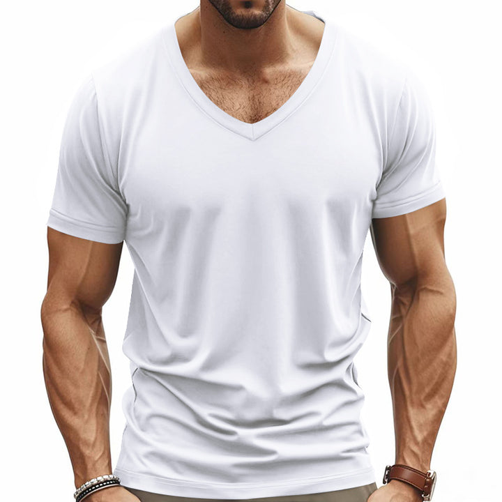 Herrar V-hals T-shirt i ventilerande bomullsmix med modern skärning Mirla-Eva Jonsson