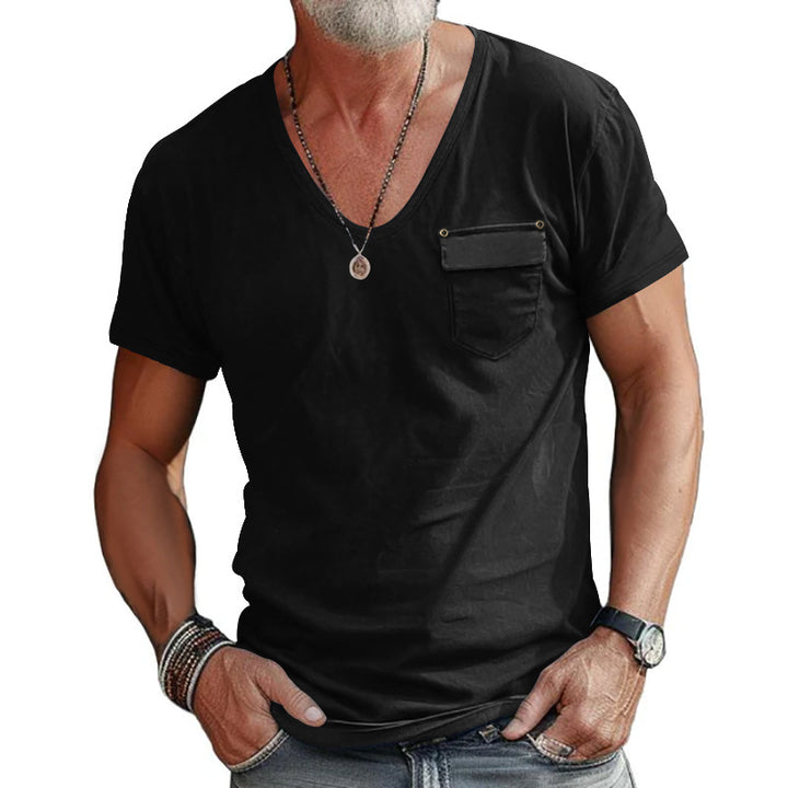 Herrar V-hals T-shirt med dekorativ bröstficka och attraktiv struktur Eva Jonsson-Eva Jonsson