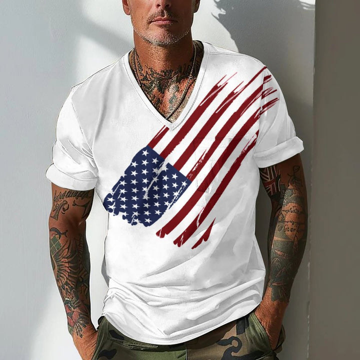 Herrar V-hals T-shirt med kreativt flaggmotiv Mirla-Eva Jonsson