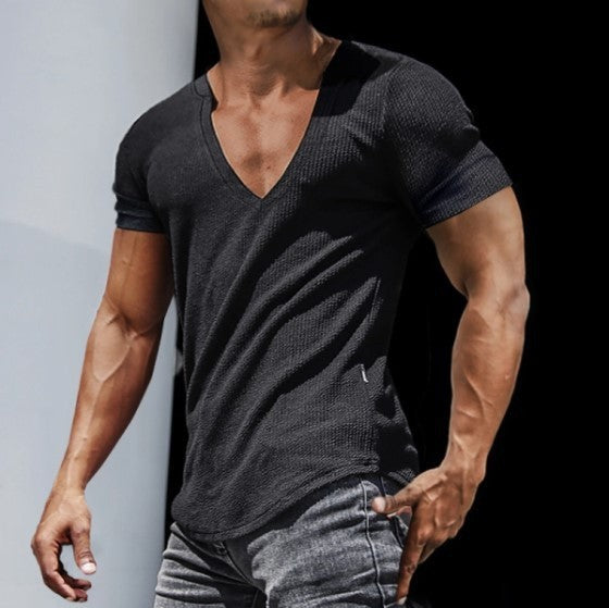 Herrar V-hals T-shirt med strukturerad yta Mirla-Eva Jonsson