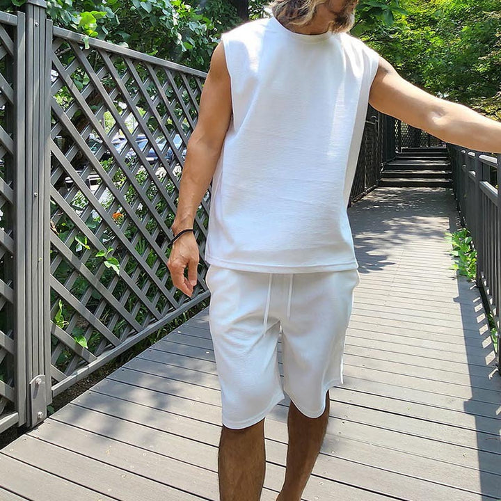 Herrar avslappnad kortärmad sweatshirt och shorts set Mirla-Eva Jonsson