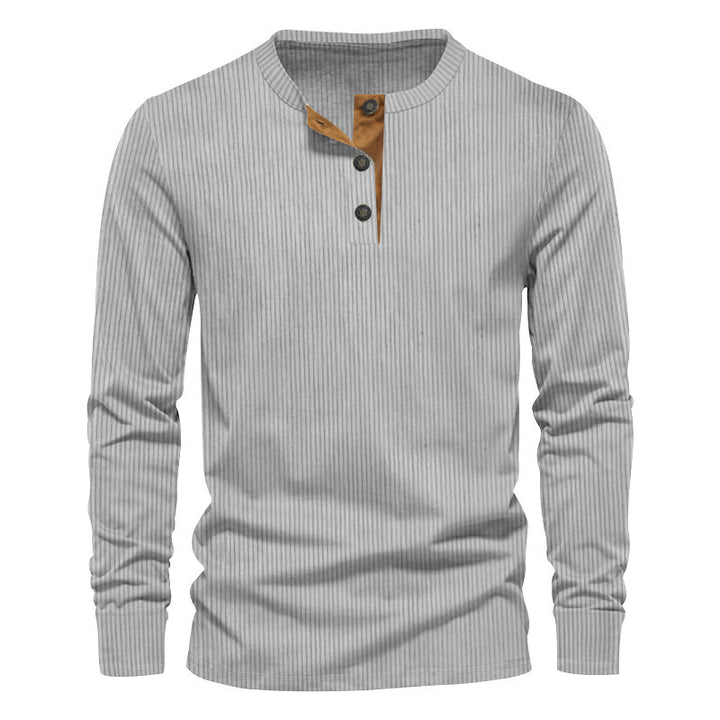 Herrar avslappnad långärmad Henley-t-shirt med strukturerad ribbdesign och moderiktiga knappdetaljer Eva Jonsson-Eva Jonsson
