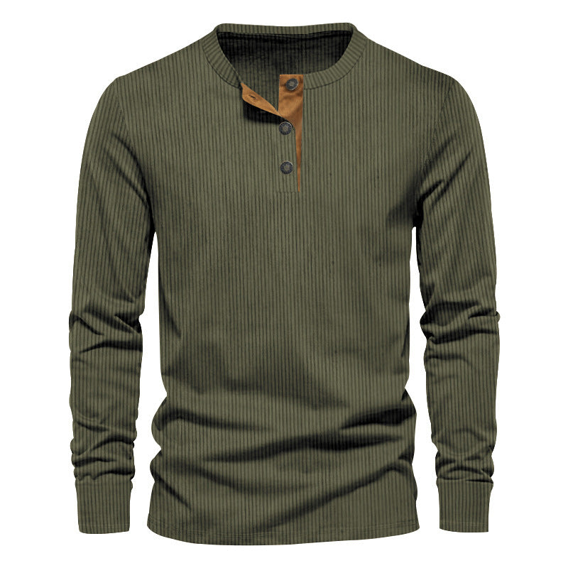 Herrar avslappnad långärmad Henley-t-shirt med strukturerad ribbdesign och moderiktiga knappdetaljer Eva Jonsson-Eva Jonsson