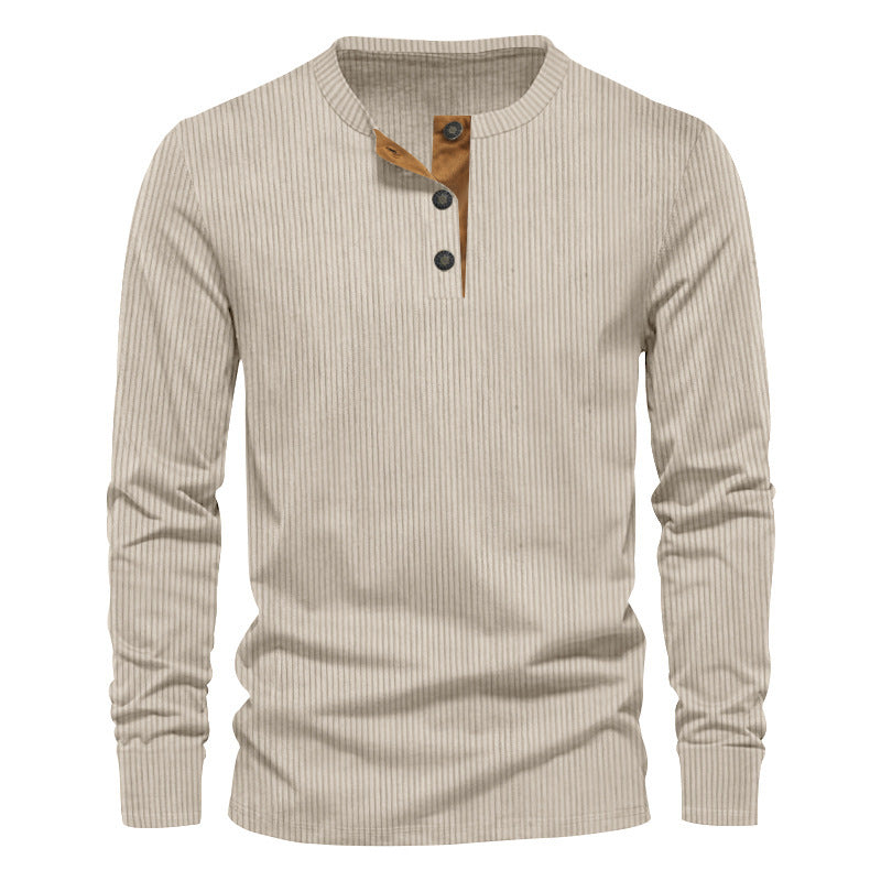 Herrar avslappnad långärmad Henley-t-shirt med strukturerad ribbdesign och moderiktiga knappdetaljer Eva Jonsson-Eva Jonsson