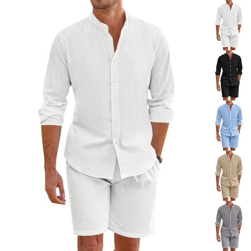 Herrar avslappnad outfit-set med modern Henley-skjorta och shorts Eva Jonsson-Eva Jonsson