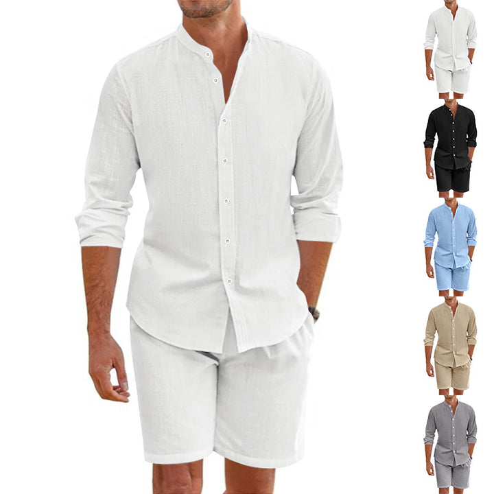 Herrar avslappnad outfit-set med modern Henley-skjorta och shorts Eva Jonsson-Eva Jonsson