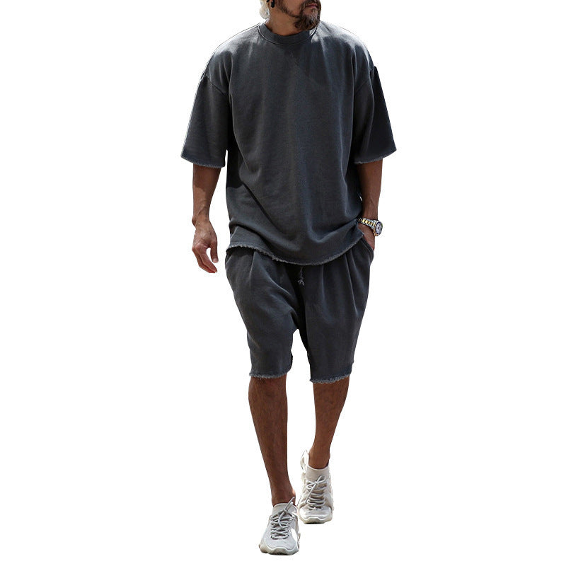 Herrar avslappnad premium fritidsset med oversized t-shirt och lösa shorts Mirla-Eva Jonsson