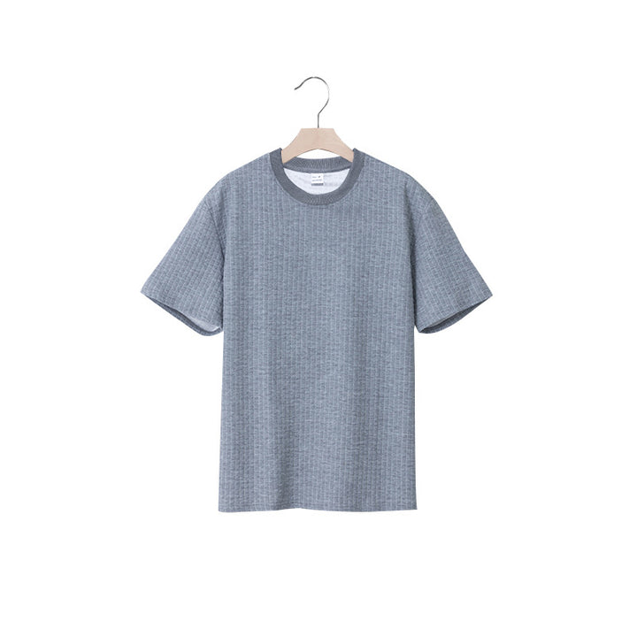 Herrar avslappnad rundhalsad T-shirt med strukturerad väv Mirla-Eva Jonsson