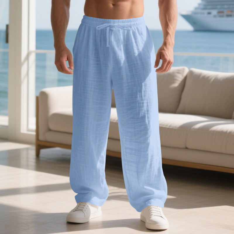 Herrar avslappnad sommarbyxa i lätt linnematerial med elastisk midja och sidofickor Mirla-Eva Jonsson