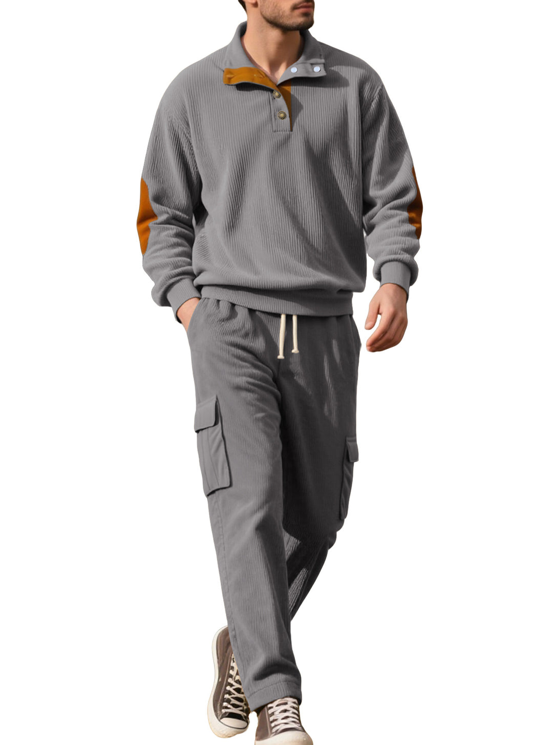 Herrar bekväm stickad kostym med knapplist och fickor Mirla-Eva Jonsson