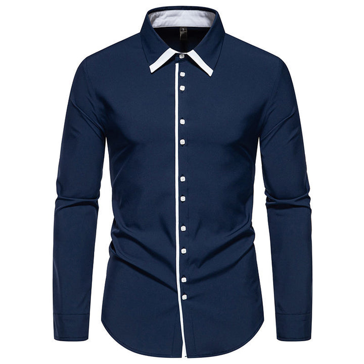Herrar elegant Slim-Fit skjorta med kontrasterande krage och högkvalitativa tygdetaljer Mirla-Eva Jonsson
