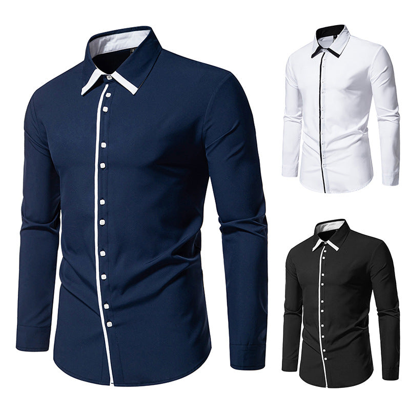 Herrar elegant Slim-Fit skjorta med kontrasterande krage och högkvalitativa tygdetaljer Mirla-Eva Jonsson