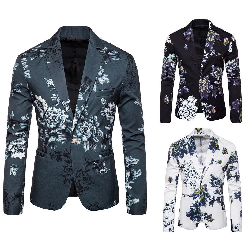 Herrar elegant blazer med blomstertryck och strukturerad design Mirla-Eva Jonsson