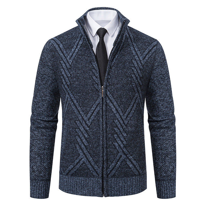 Herrar elegant cardigan med strukturerat flätmönster och hög krage Mirla-Eva Jonsson