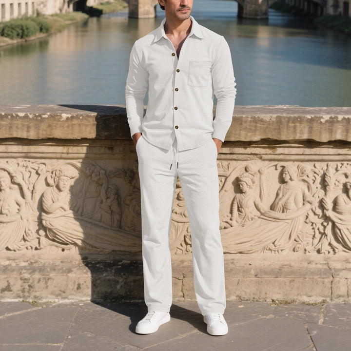Herrar elegant fritidsdräkt med strukturerad yta och praktiska fickor Eva Jonsson-Eva Jonsson