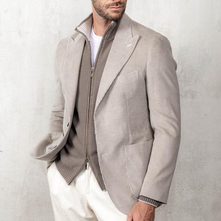 Herrar elegant kord-blazer med inbyggd stickad tröja Mirla-Eva Jonsson