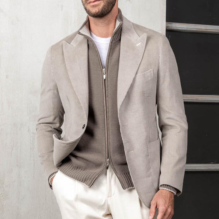 Herrar elegant kord-blazer med inbyggd stickad tröja Mirla-Eva Jonsson