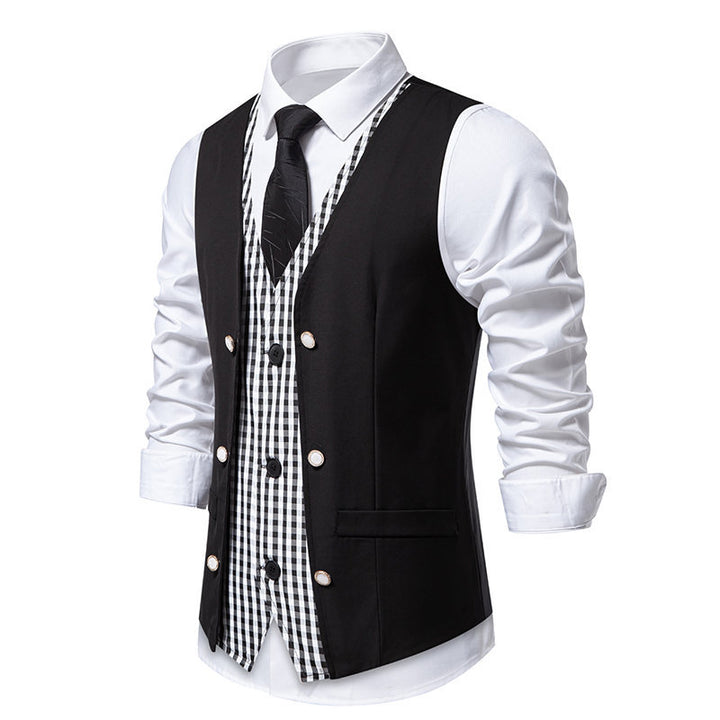 Herrar elegant kostymväst med prydande rutig mönster och dubbel knäppning Mirla-Eva Jonsson