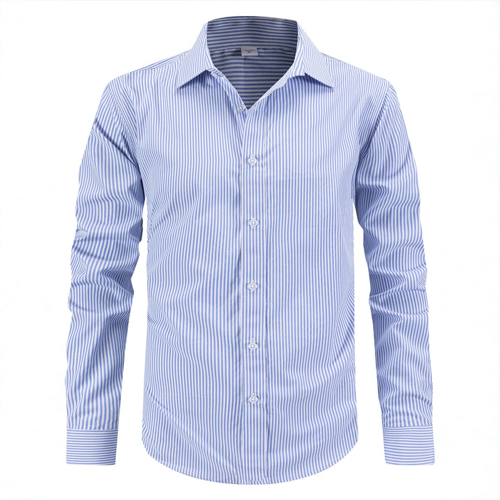 Herrar elegant långärmad blus med fint randmönster och klassisk krage Mirla-Eva Jonsson