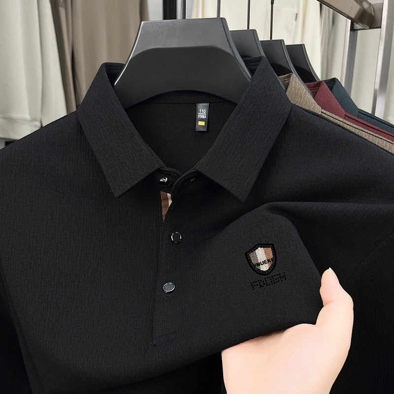 Herrar elegant långärmad polo med strukturerat material och sportig design Mirla-Eva Jonsson