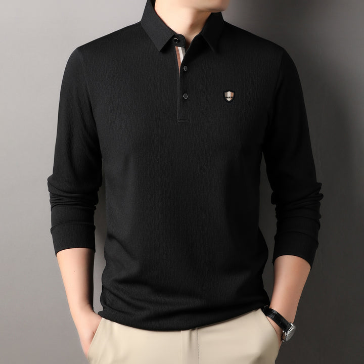 Herrar elegant långärmad polo med strukturerat material och sportig design Mirla-Eva Jonsson