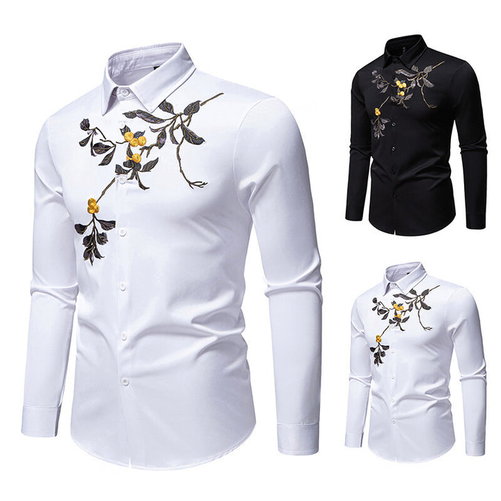 Herrar elegant långärmad skjorta med blommig broderi Mirla-Eva Jonsson