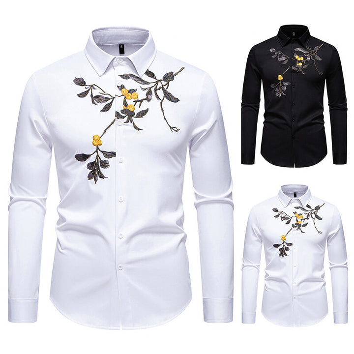Herrar elegant långärmad skjorta med blommig broderi Mirla-Eva Jonsson
