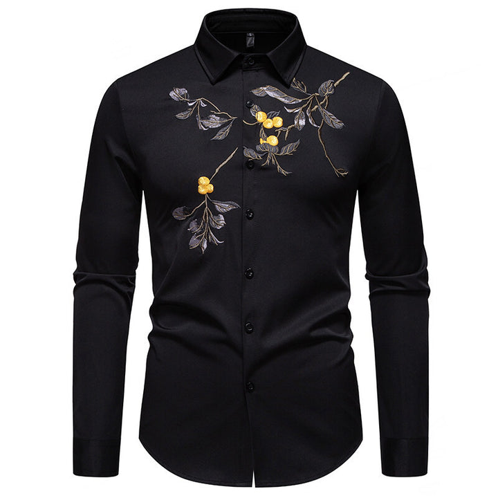 Herrar elegant långärmad skjorta med blommig broderi Mirla-Eva Jonsson