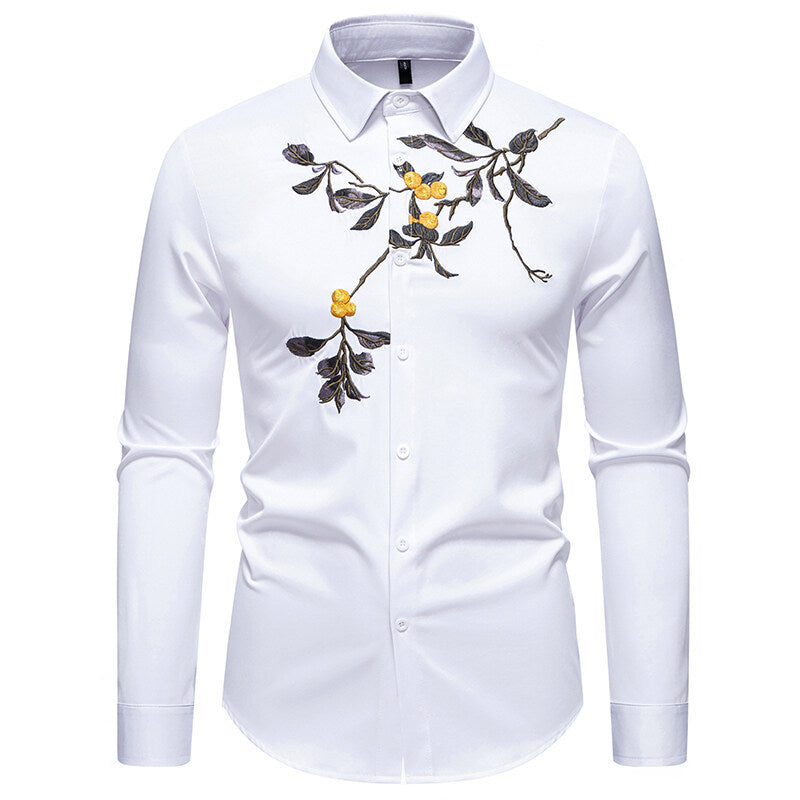 Herrar elegant långärmad skjorta med blommig broderi Mirla-Eva Jonsson
