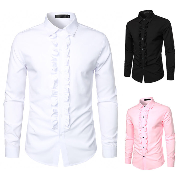 Herrar elegant långärmad skjorta med ruffles dekoration Mirla-Eva Jonsson