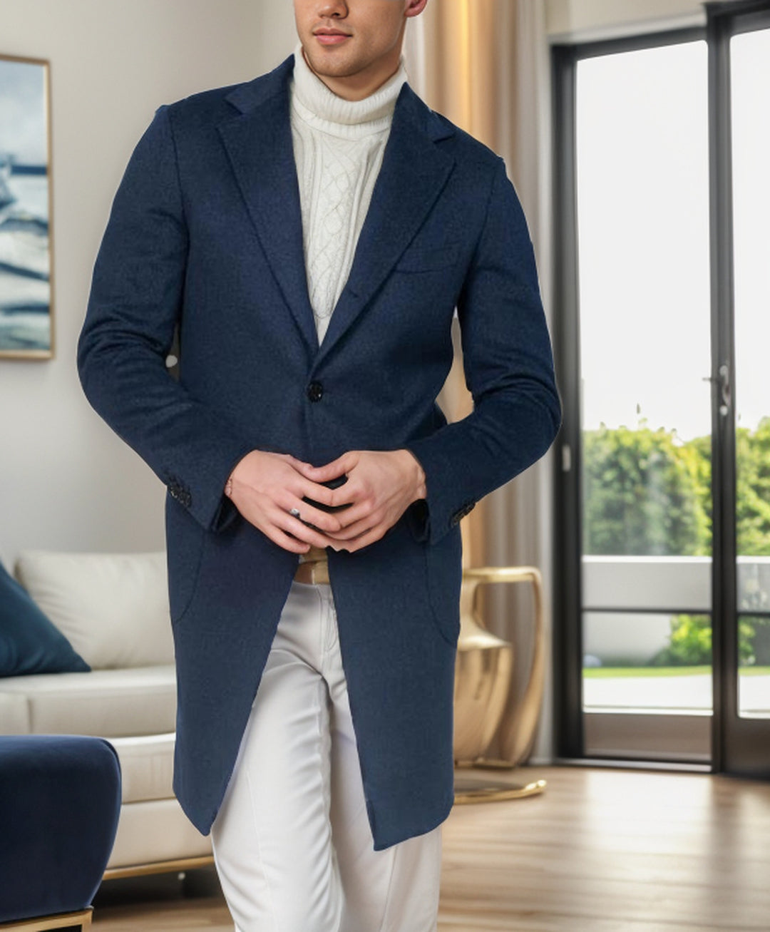 Herrar elegant, längre ullkappa Mirla-Eva Jonsson