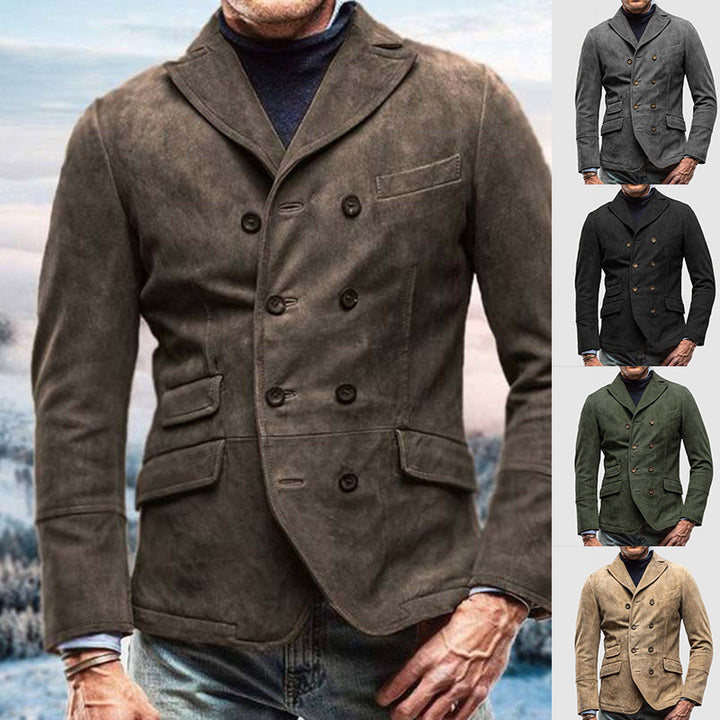 Herrar elegant mockasko jacket med dubbel knappslå och praktiska fickor Mirla-Eva Jonsson