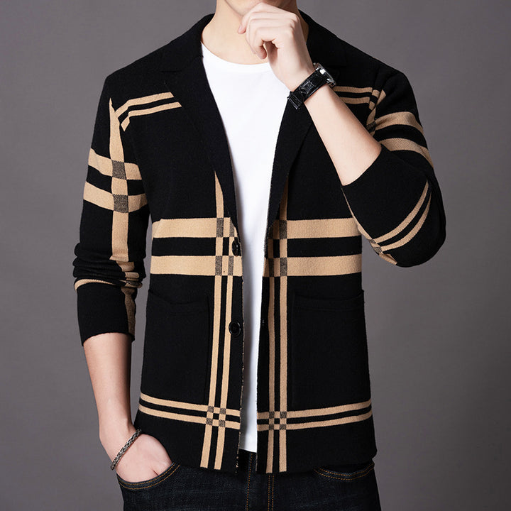 Herrar elegant stickad blazer med modern rutmönster Mirla-Eva Jonsson