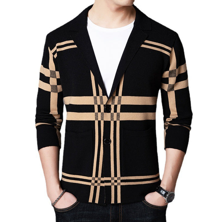 Herrar elegant stickad blazer med modern rutmönster Mirla-Eva Jonsson
